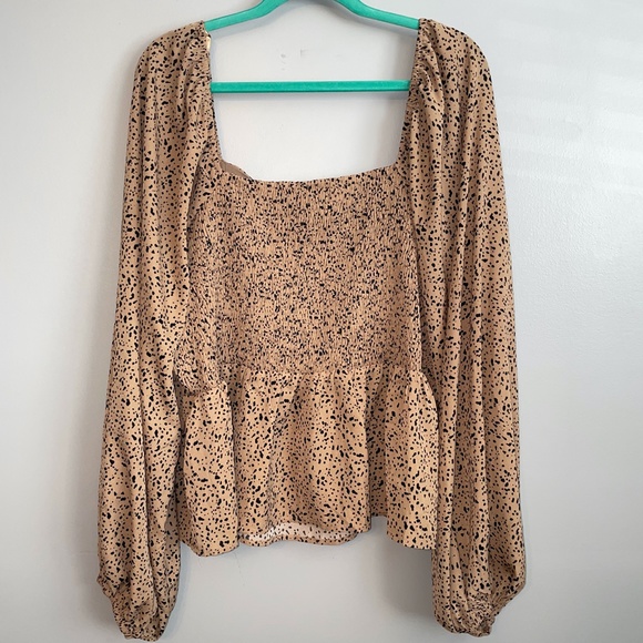 NWOT Very J Nude Dalmatian Print Polka Dot Ruffle Sleeve Top Size 3X - Picture 7 of 7